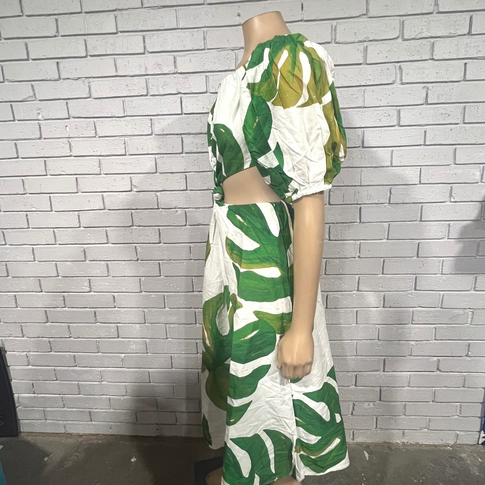 Farm Rio Linen Blend Monstera Midi Dress Tropical Resort Vacation | Size M - Picture 3 of 12